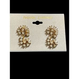 Vtg 80s Rhinestone Diamond Dangle Earrings Costume Gold Tone Posts Estate Find